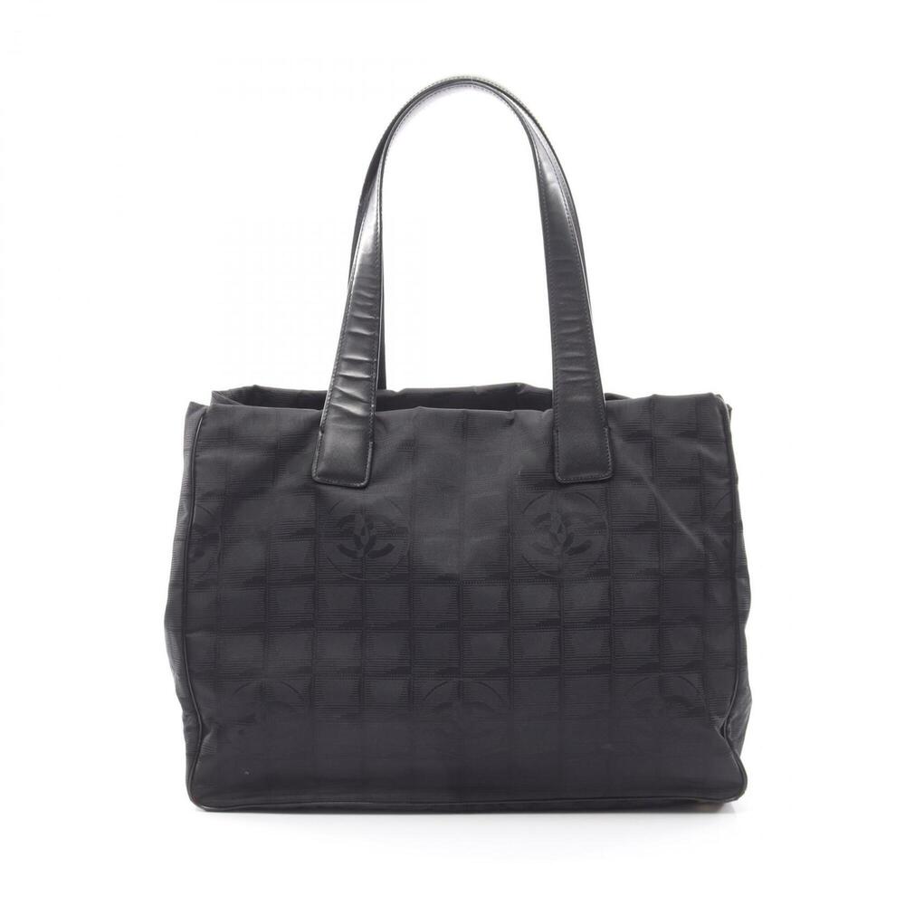 Chanel New Travel Line MM Tote Bag Handbag Leather Nylon Canvas Women's Black...